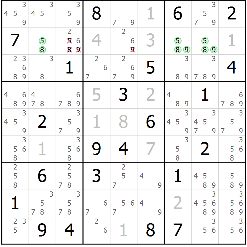 Position des candidats pour la solution de la Gr 29 page 31 du magazine de sudoku Expert n° 019