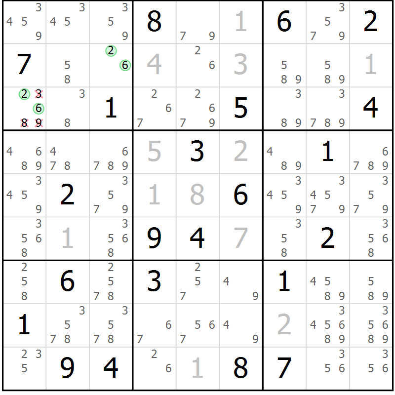 Position des candidats pour la solution de la Gr 29 page 31 du magazine de sudoku Expert n° 019