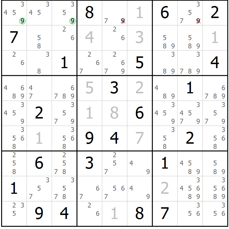 Position des candidats pour la solution de la Gr 29 page 31 du magazine de sudoku Expert n° 019