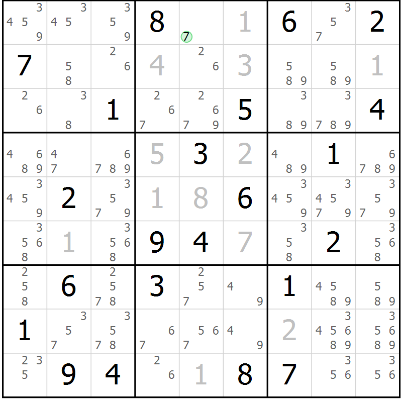 Position des candidats pour la solution de la Gr 29 page 31 du magazine de sudoku Expert n° 019