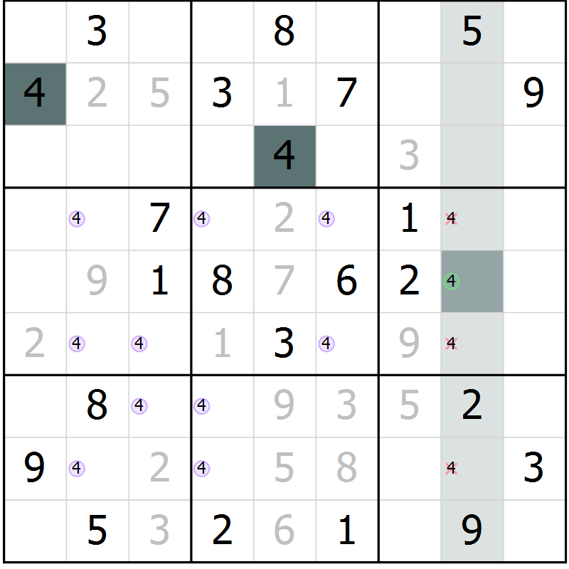 Position des candidats pour la solution de la Gr 3 page 5 du magazine de sudoku Expert n° 019