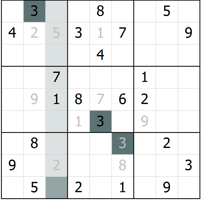 Position des candidats pour la solution de la Gr 3 page 5 du magazine de sudoku Expert n° 019