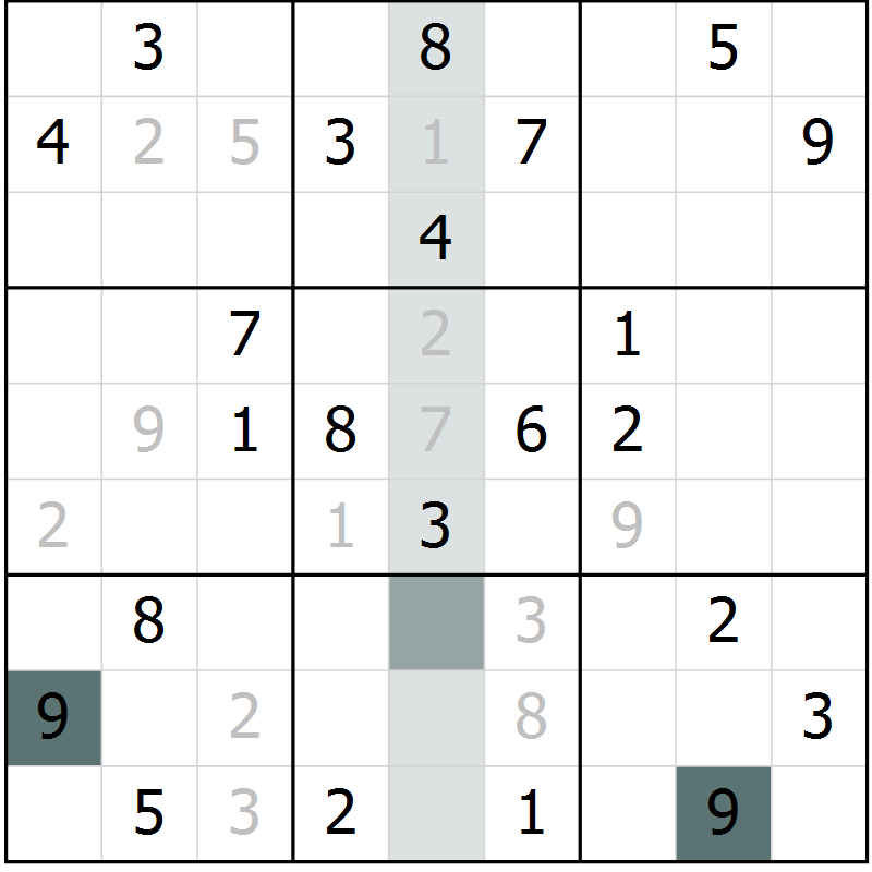 Position des candidats pour la solution de la Gr 3 page 5 du magazine de sudoku Expert n° 019