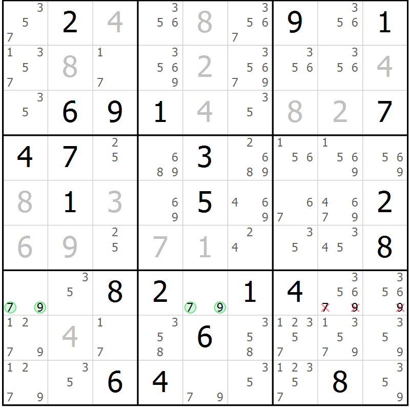 Position des candidats pour la solution de la Gr 30 page 32 du magazine de sudoku Expert n° 019
