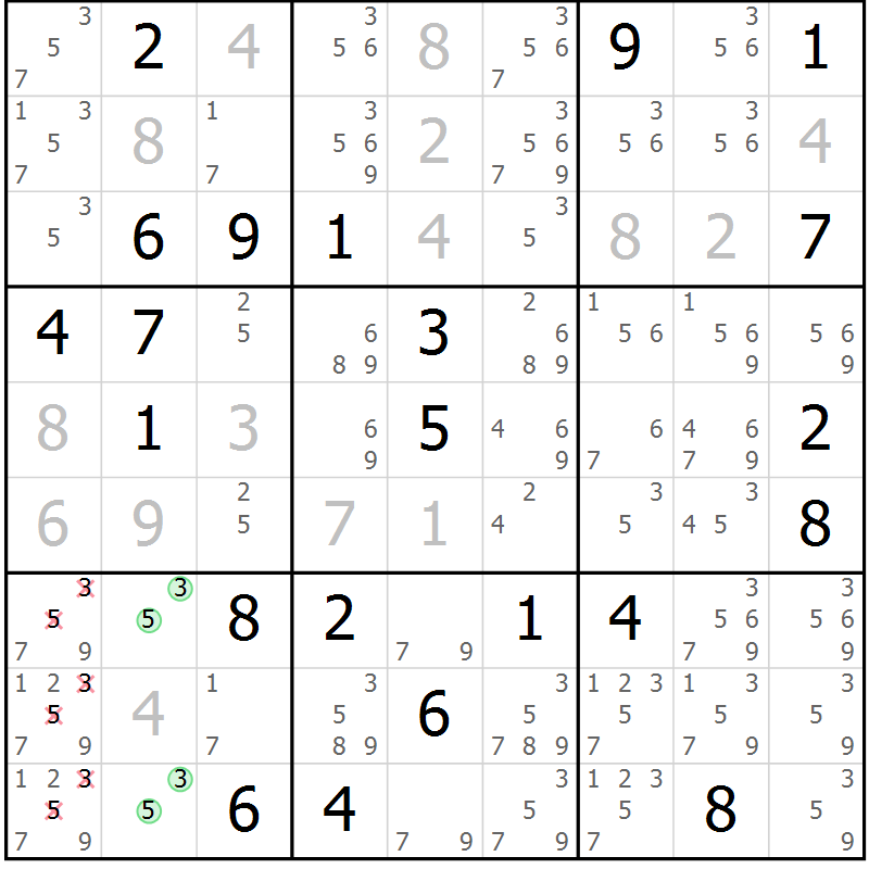 Position des candidats pour la solution de la Gr 30 page 32 du magazine de sudoku Expert n° 019