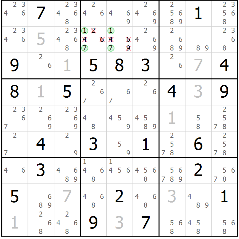 Position des candidats pour la solution de la Gr 32 page 34 du magazine de sudoku Expert n° 019