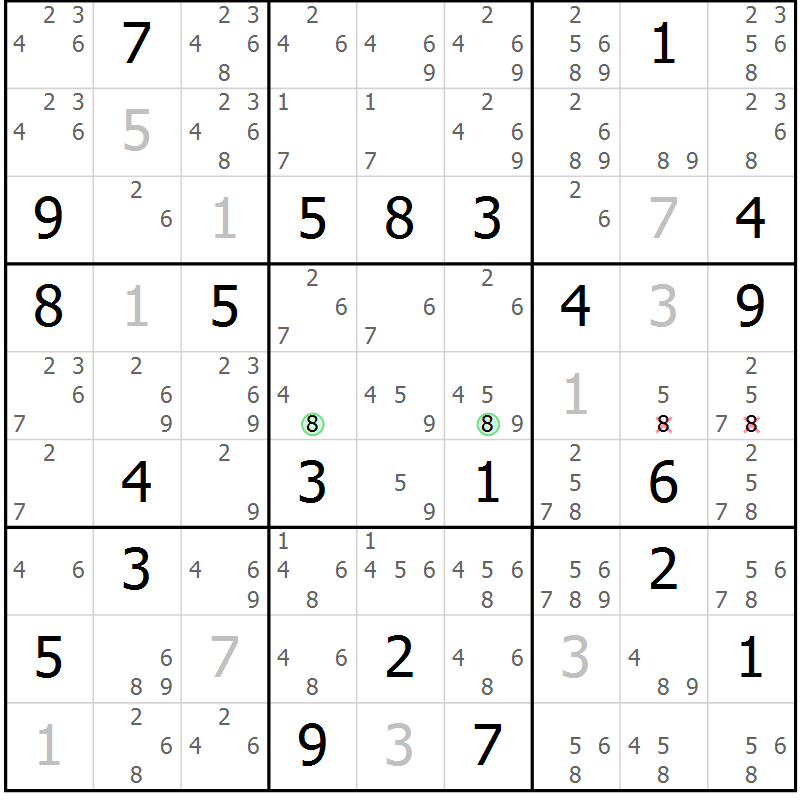 Position des candidats pour la solution de la Gr 32 page 34 du magazine de sudoku Expert n° 019