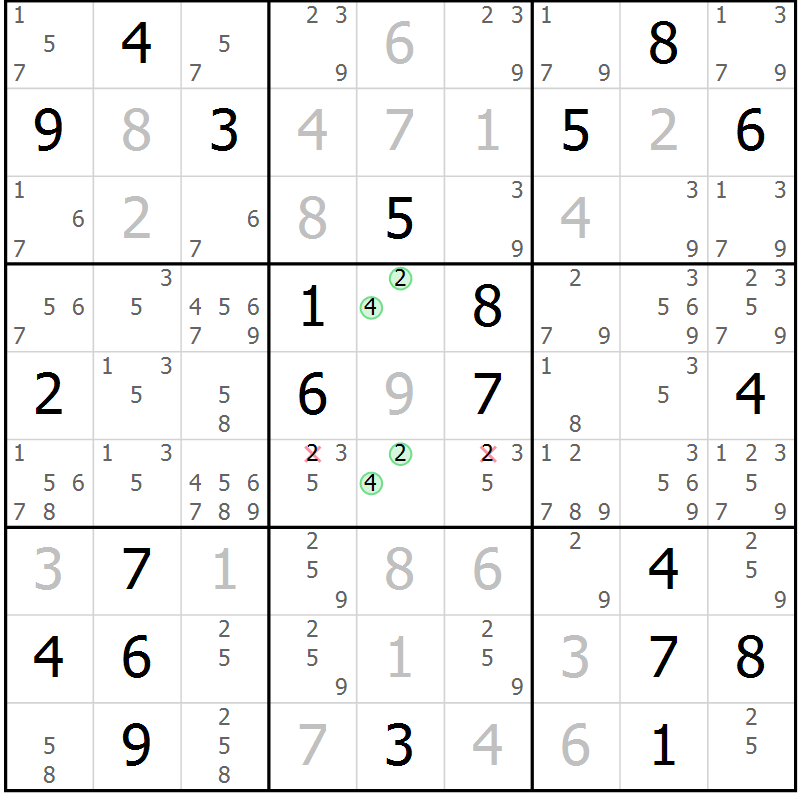 Position des candidats pour la solution de la Gr 33 page 35 du magazine de sudoku Expert n° 019