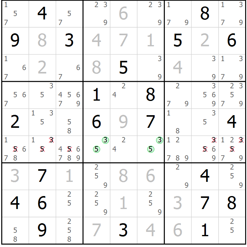 Position des candidats pour la solution de la Gr 33 page 35 du magazine de sudoku Expert n° 019
