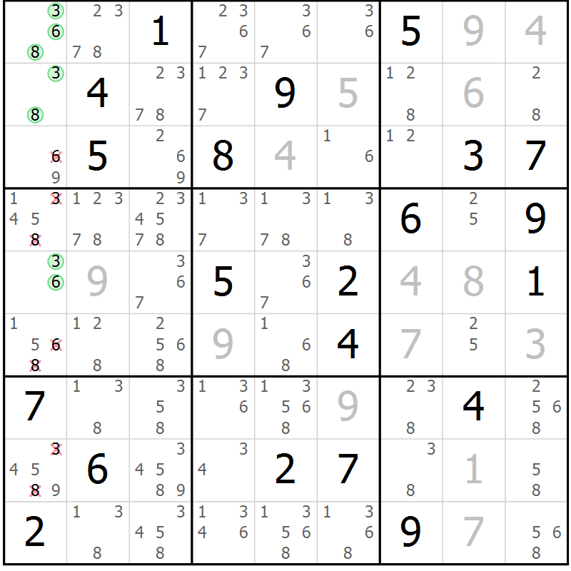 Position des candidats pour la solution de la Gr 34 page 36 du magazine de sudoku Expert n° 019