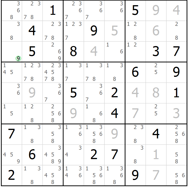 Position des candidats pour la solution de la Gr 34 page 36 du magazine de sudoku Expert n° 019