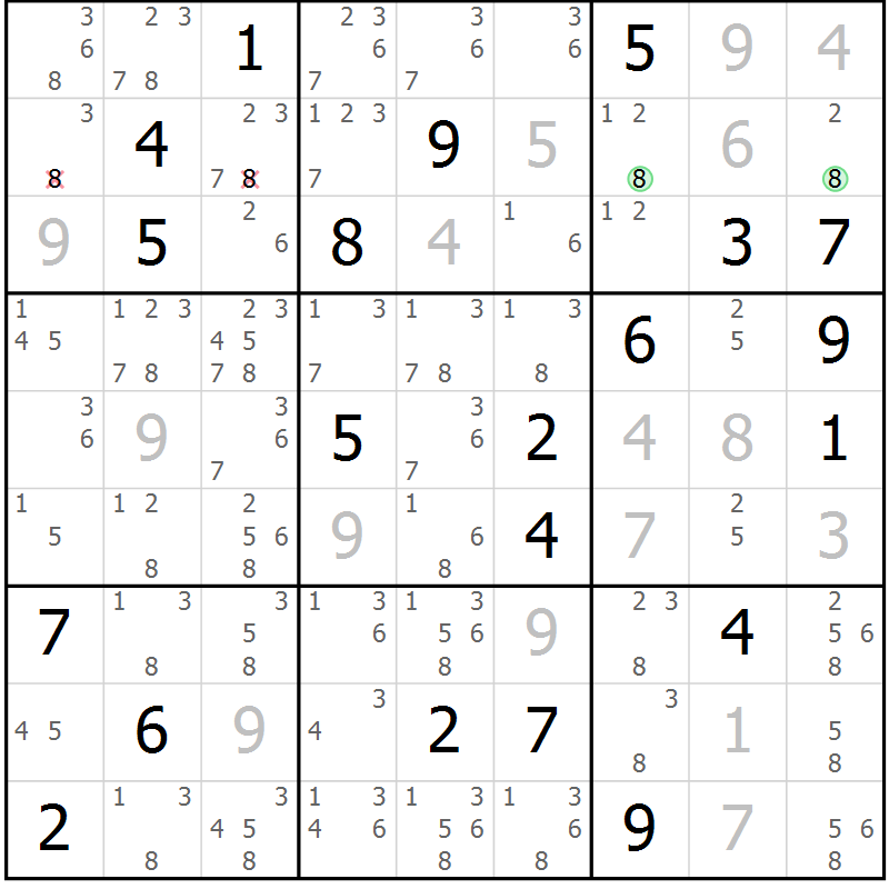 Position des candidats pour la solution de la Gr 34 page 36 du magazine de sudoku Expert n° 019