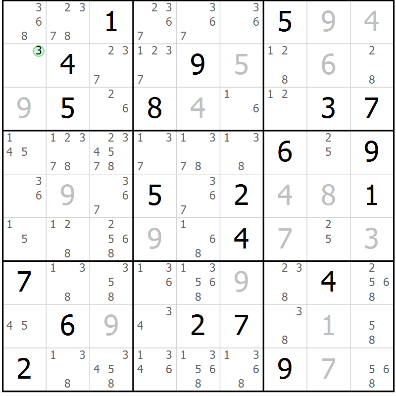 Position des candidats pour la solution de la Gr 34 page 36 du magazine de sudoku Expert n° 019