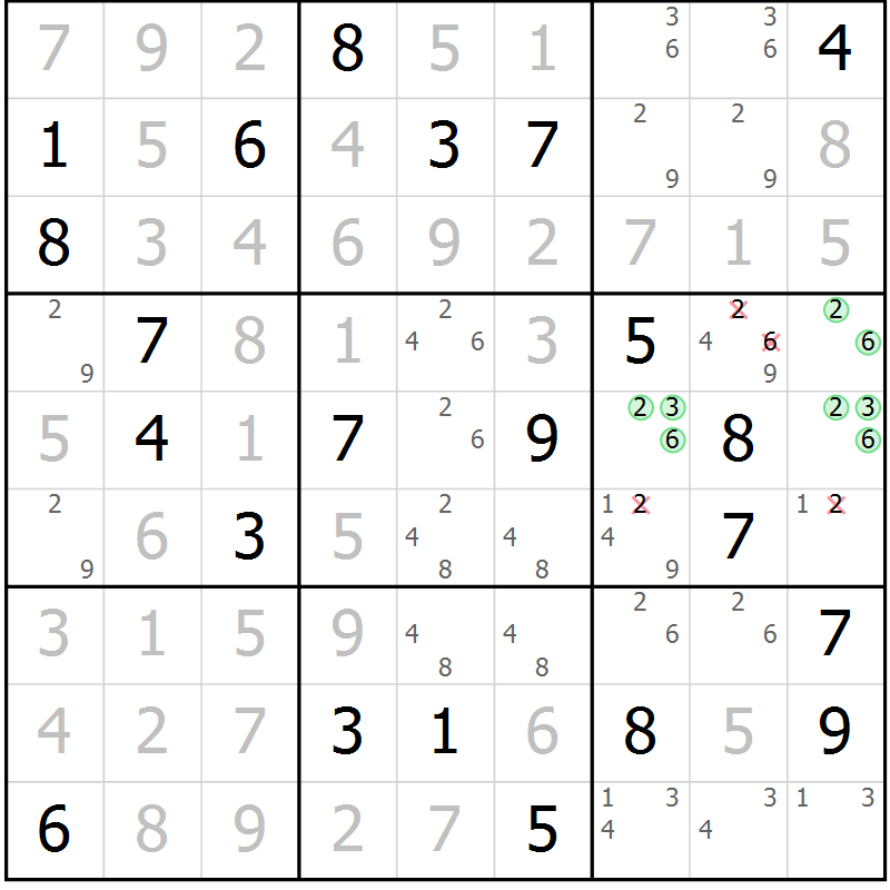 Position des candidats pour la solution de la Gr 36 page 38 du magazine de sudoku Expert n° 019