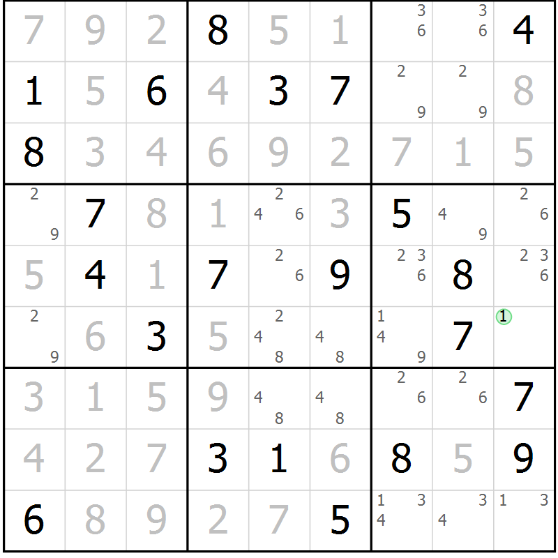 Position des candidats pour la solution de la Gr 36 page 38 du magazine de sudoku Expert n° 019
