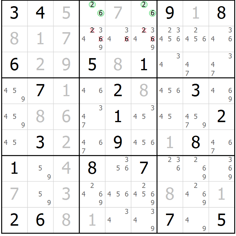 Position des candidats pour la solution de la Gr 42 page 44 du magazine de sudoku Expert n° 019