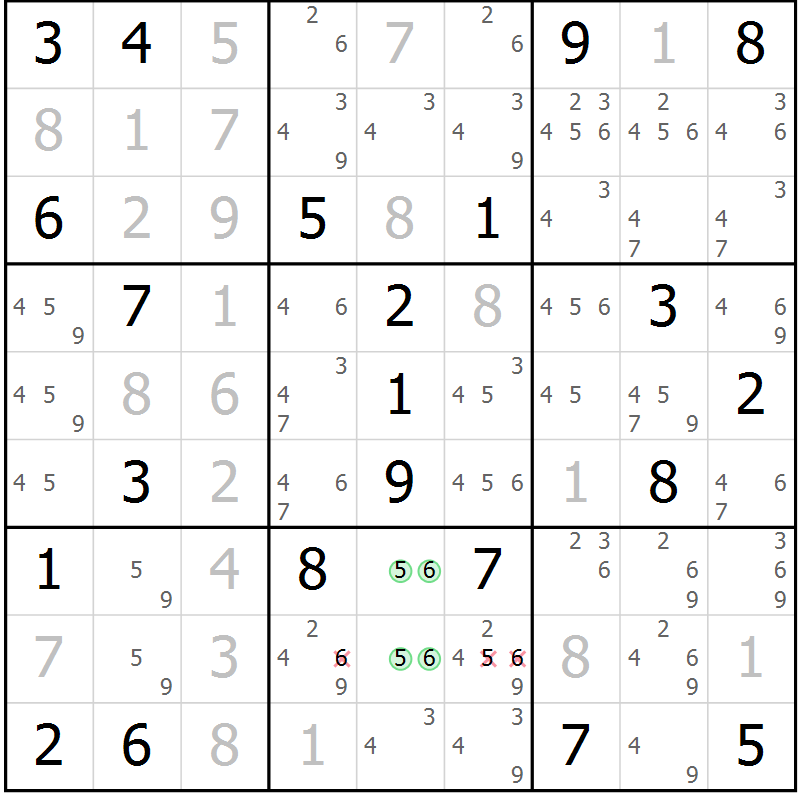 Position des candidats pour la solution de la Gr 42 page 44 du magazine de sudoku Expert n° 019