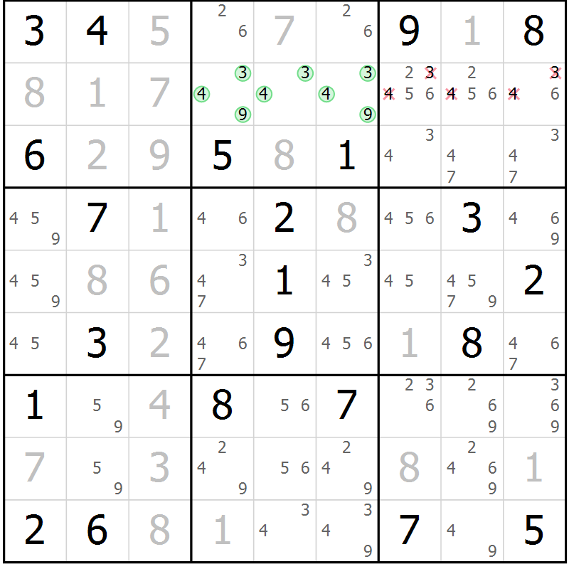 Position des candidats pour la solution de la Gr 42 page 44 du magazine de sudoku Expert n° 019