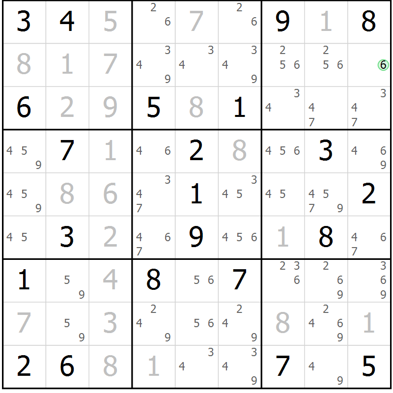 Position des candidats pour la solution de la Gr 42 page 44 du magazine de sudoku Expert n° 019