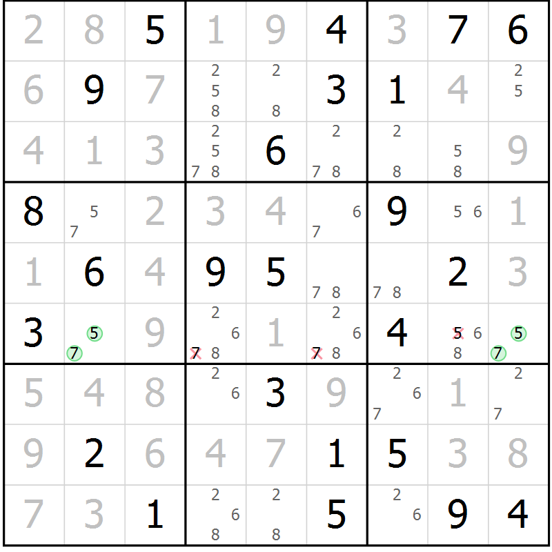 Position des candidats pour la solution de la Gr 43 page 45 du magazine de sudoku Expert n° 019