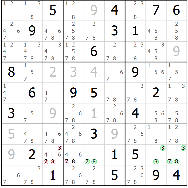 Position des candidats pour la solution de la Gr 43 page 45 du magazine de sudoku Expert n° 019