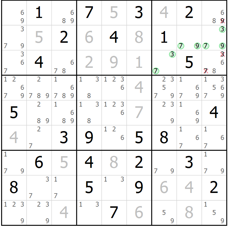 Position des candidats pour la solution de la Gr 44 page 46 du magazine de sudoku Expert n° 019