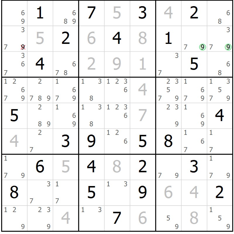 Position des candidats pour la solution de la Gr 44 page 46 du magazine de sudoku Expert n° 019