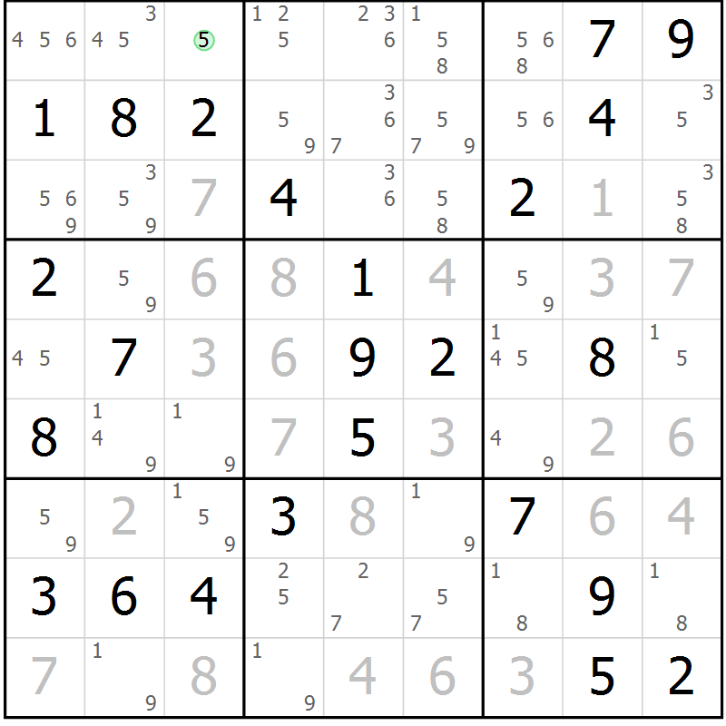 Position des candidats pour la solution de la Gr 45 page 47 du magazine de sudoku Expert n° 019
