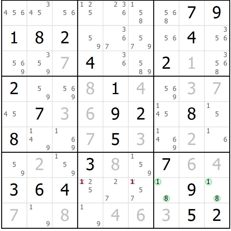 Position des candidats pour la solution de la Gr 45 page 47 du magazine de sudoku Expert n° 019
