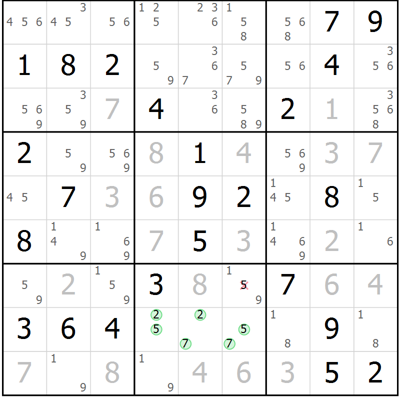 Position des candidats pour la solution de la Gr 45 page 47 du magazine de sudoku Expert n° 019