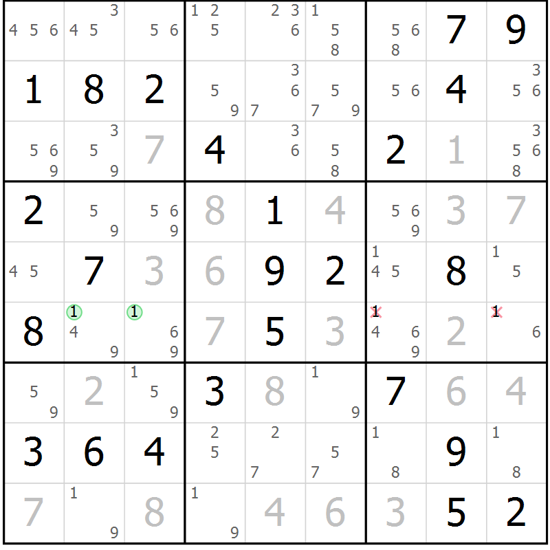 Position des candidats pour la solution de la Gr 45 page 47 du magazine de sudoku Expert n° 019