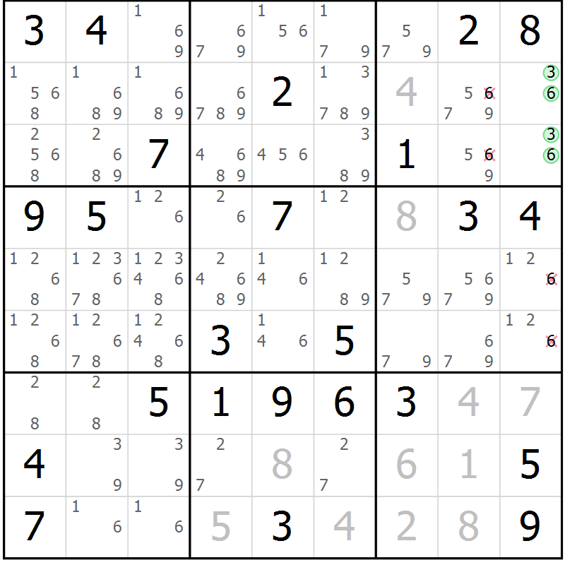 Position des candidats pour la solution de la Gr 46 page 48 du magazine de sudoku Expert n° 019