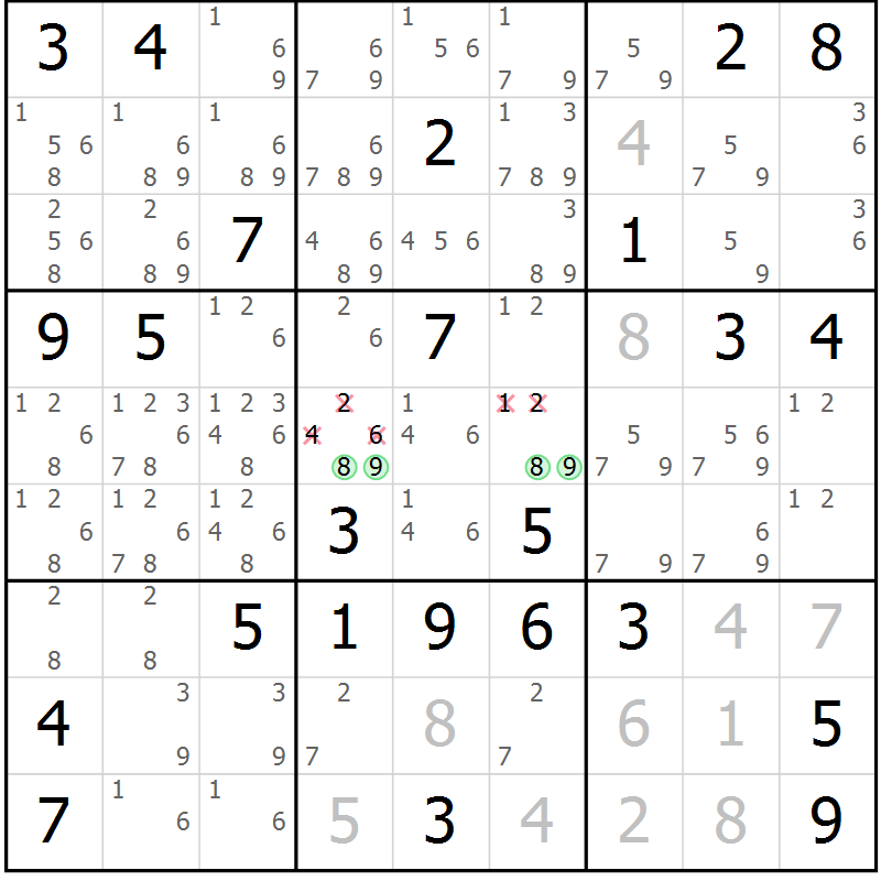 Position des candidats pour la solution de la Gr 46 page 48 du magazine de sudoku Expert n° 019