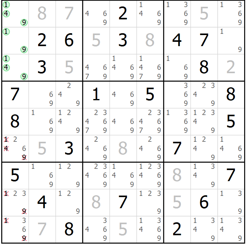 Position des candidats pour la solution de la Gr 47 page 49 du magazine de sudoku Expert n° 019