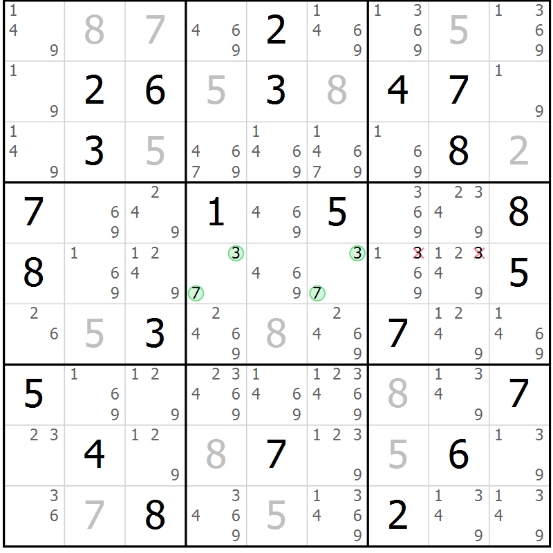 Position des candidats pour la solution de la Gr 47 page 49 du magazine de sudoku Expert n° 019