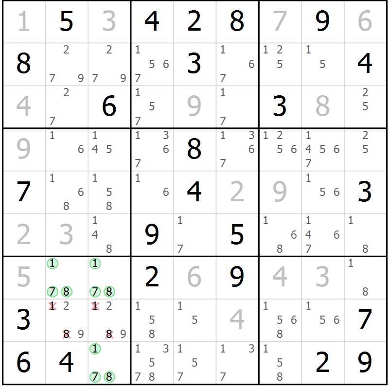 Position des candidats pour la solution de la Gr 48 page 50 du magazine de sudoku Expert n° 019