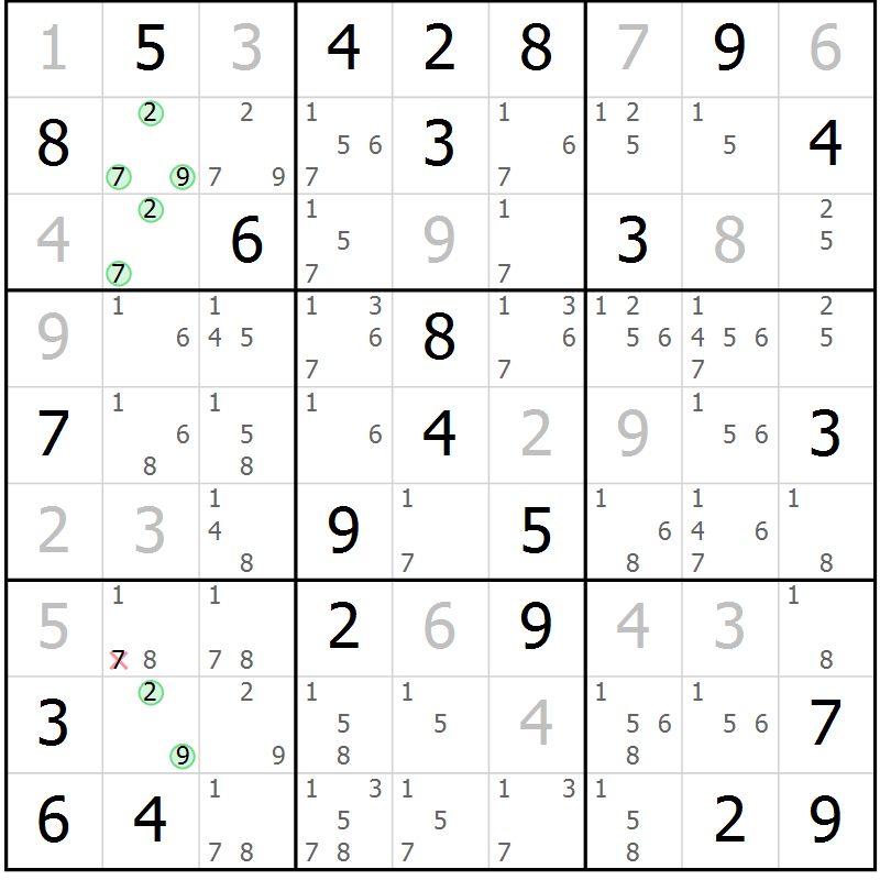 Position des candidats pour la solution de la Gr 48 page 50 du magazine de sudoku Expert n° 019