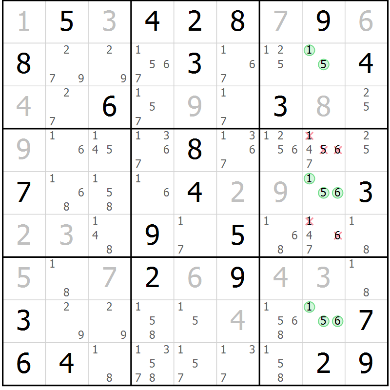 Position des candidats pour la solution de la Gr 48 page 50 du magazine de sudoku Expert n° 019