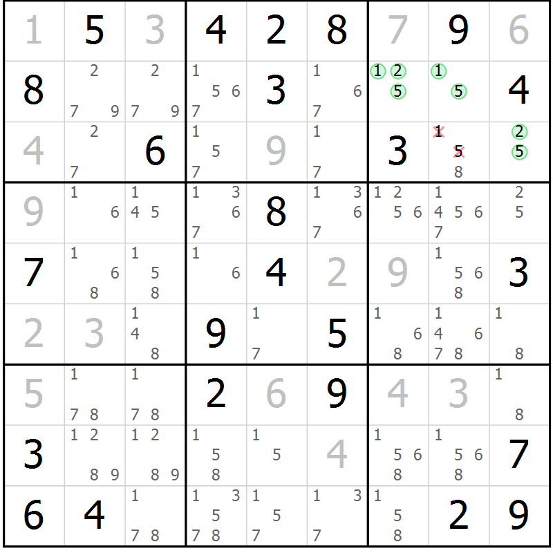Position des candidats pour la solution de la Gr 48 page 50 du magazine de sudoku Expert n° 019