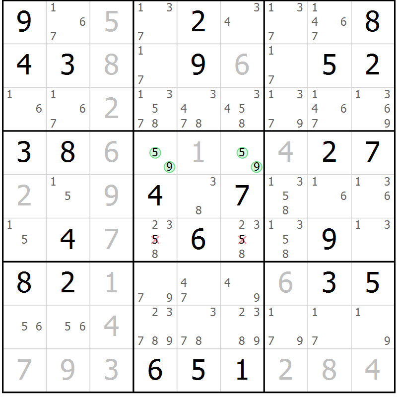 Position des candidats pour la solution de la Gr 49 page 51 du magazine de sudoku Expert n° 019