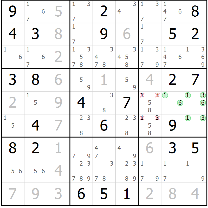 Position des candidats pour la solution de la Gr 49 page 51 du magazine de sudoku Expert n° 019