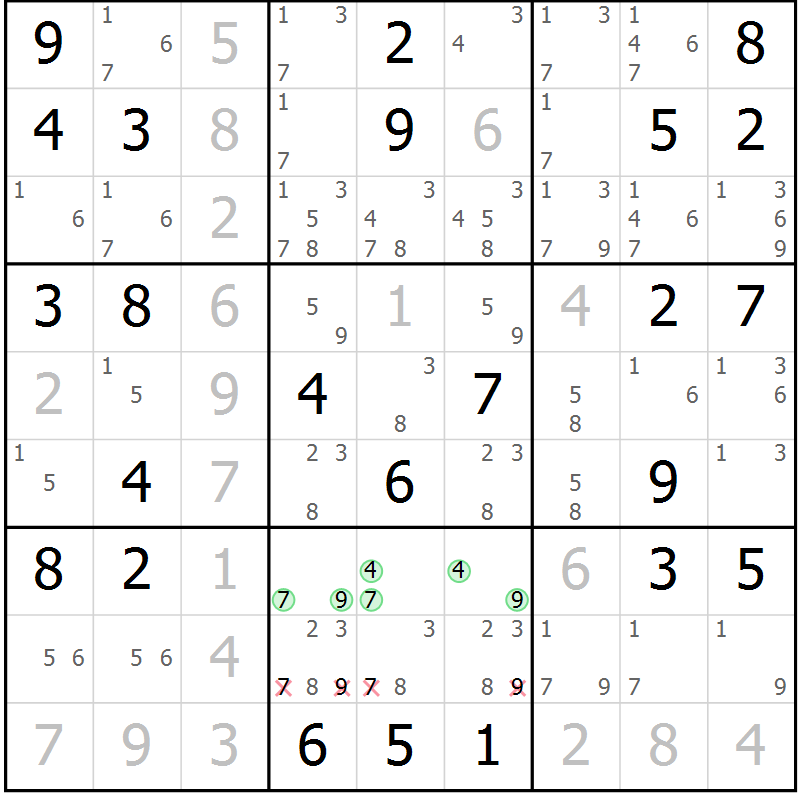 Position des candidats pour la solution de la Gr 49 page 51 du magazine de sudoku Expert n° 019