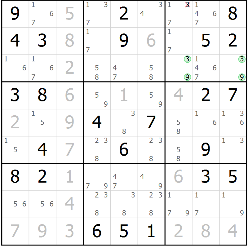Position des candidats pour la solution de la Gr 49 page 51 du magazine de sudoku Expert n° 019