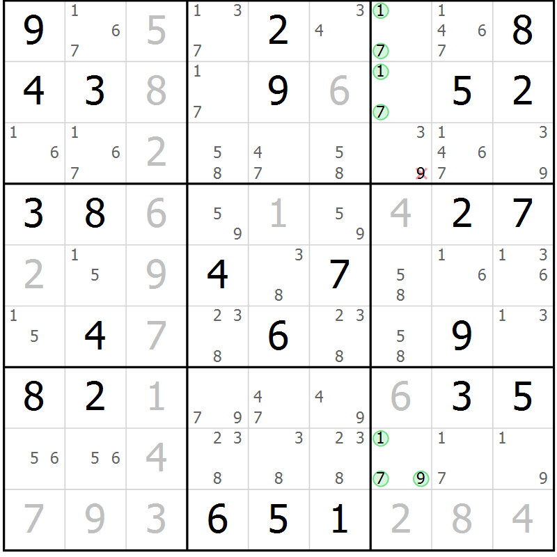 Position des candidats pour la solution de la Gr 49 page 51 du magazine de sudoku Expert n° 019