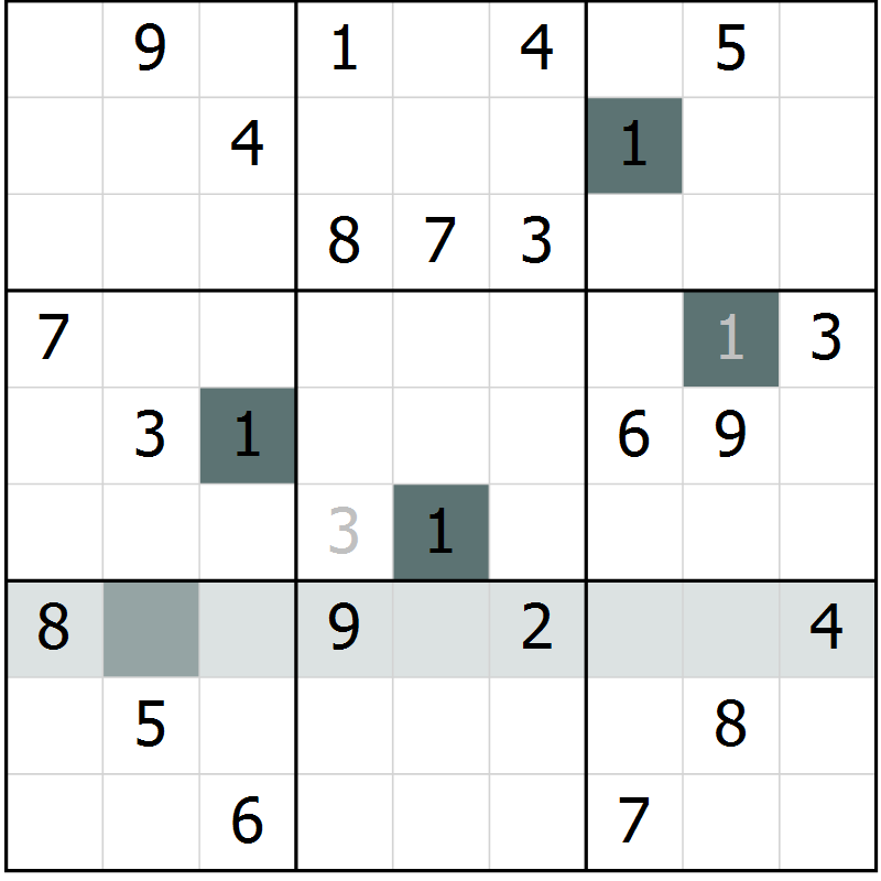 Position des candidats pour la solution de la Gr 50 page 52 du magazine de sudoku Expert n° 019