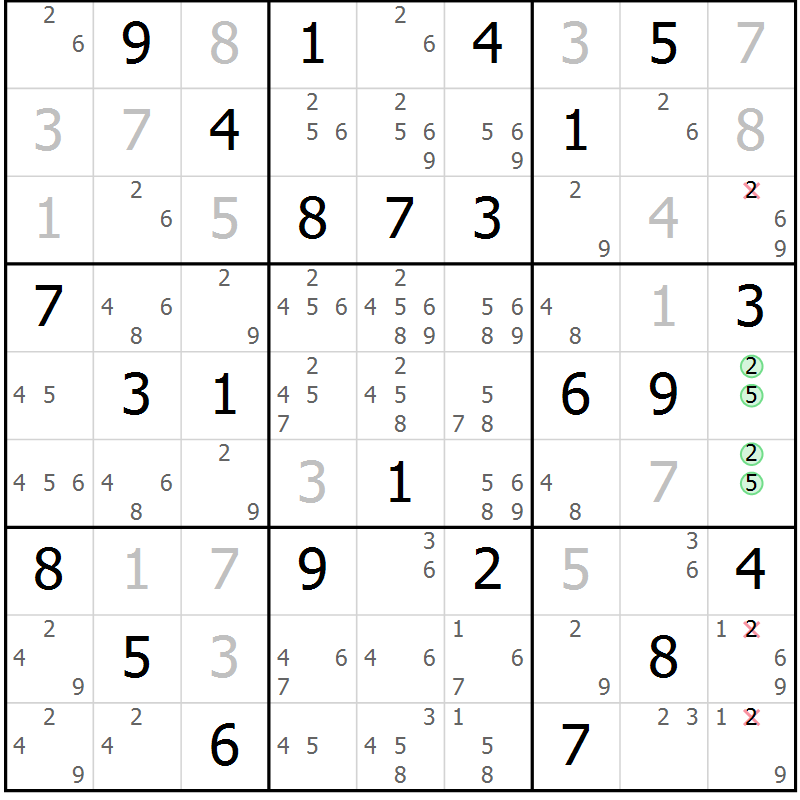 Position des candidats pour la solution de la Gr 50 page 52 du magazine de sudoku Expert n° 019
