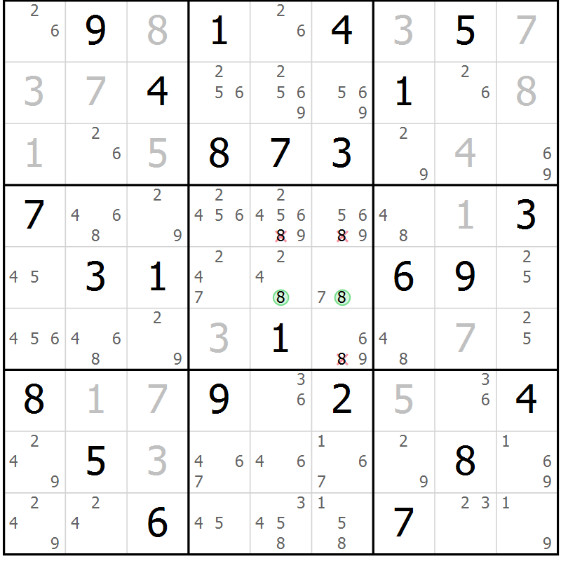 Position des candidats pour la solution de la Gr 50 page 52 du magazine de sudoku Expert n° 019
