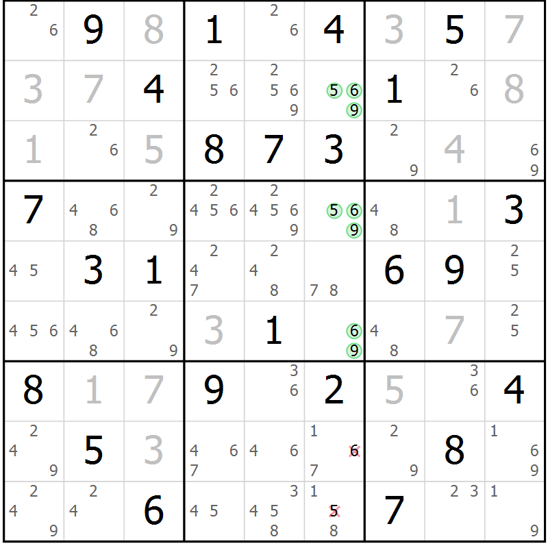 Position des candidats pour la solution de la Gr 50 page 52 du magazine de sudoku Expert n° 019