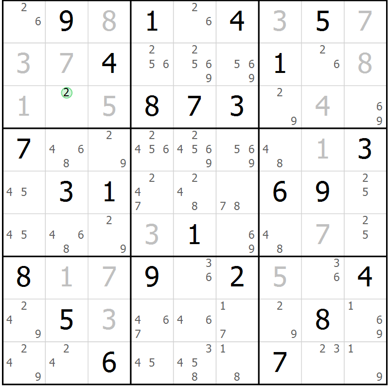 Position des candidats pour la solution de la Gr 50 page 52 du magazine de sudoku Expert n° 019