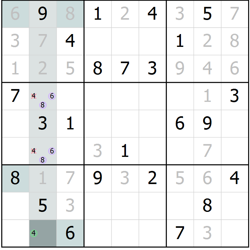 Position des candidats pour la solution de la Gr 50 page 52 du magazine de sudoku Expert n° 019
